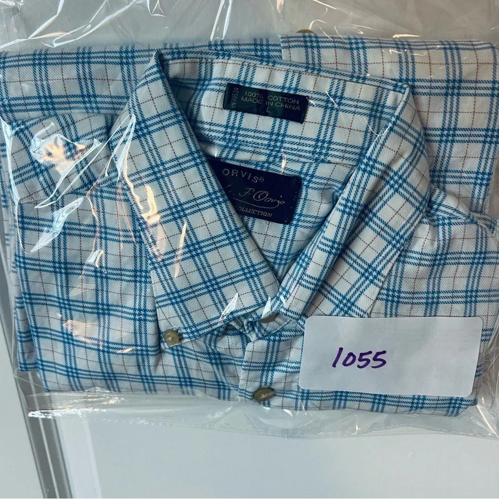 Orvis Button Down Shirt Mens Large White Blue Check Signature Collection B9-1055